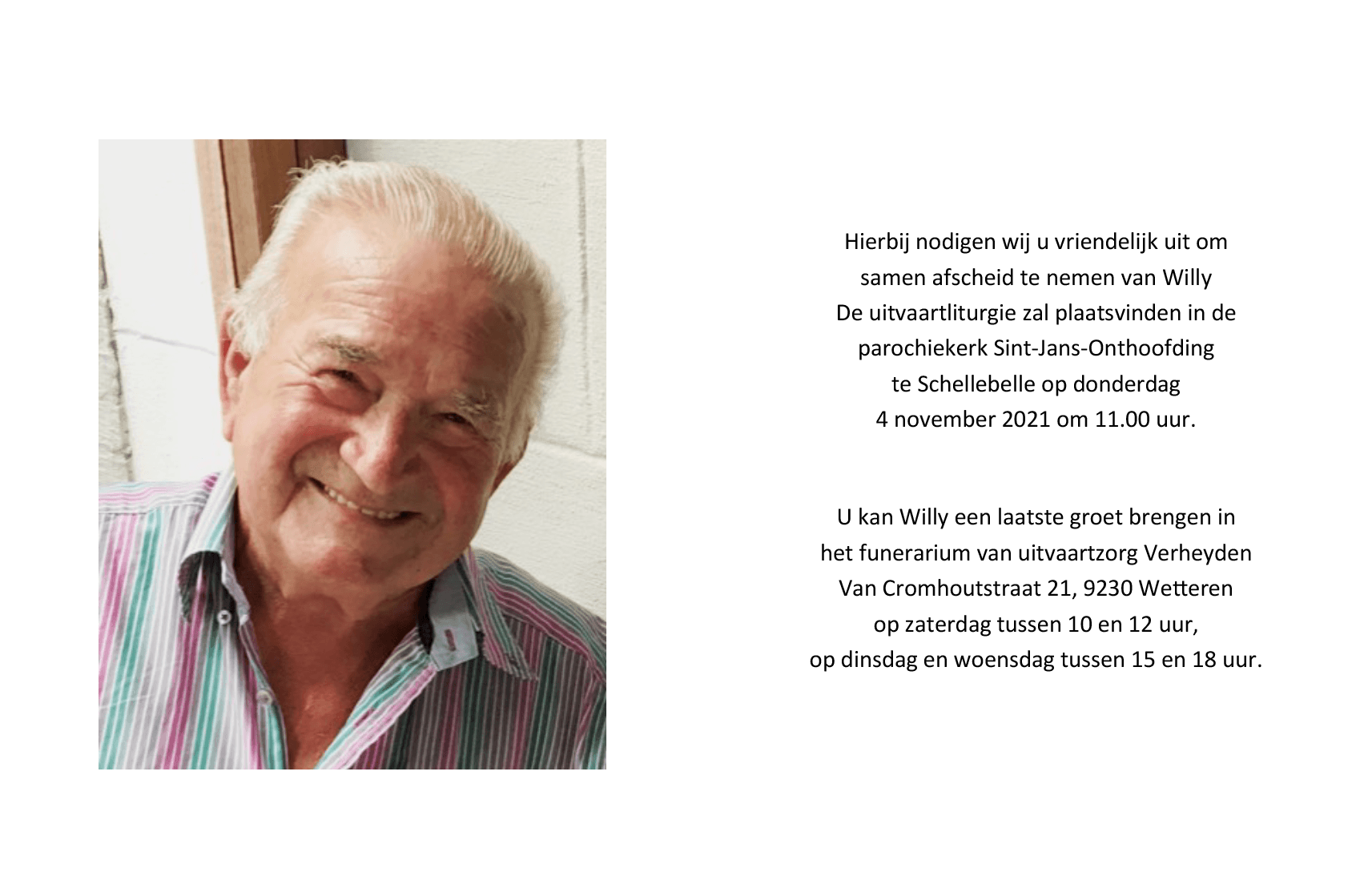 Wij melden het overlijden van Willy Christiaens – Schellebelle